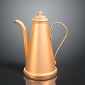 Golden Metal Teapot Sculpture With Smooth Carved Design And Reflective Finish