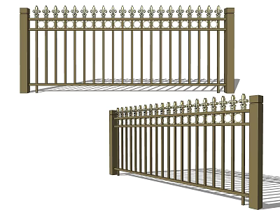 Decorative Wrought Iron Fence With Ornate Top And Vertical Bars Design 3d model