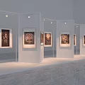 Art Exhibition Photo Spot with White Display Stands and Framed Artworks in Modern Gallery Space