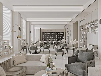 Modern Lounge Area Design With Comfortable Sofa Armchair Coffee Table And Bookshelves 3d model