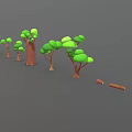 Cartoon Style Trees with Brown Trunks Green Leaves and Left to Right Trunk Leaf Variations