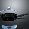 Non Stick Frying Pan With Transparent Lid Black Body White Speckles And Black Handle