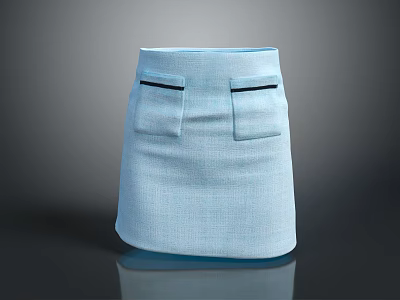 Light Blue Casual Skirt With Front Pockets And Textured Fabric Design 3d model