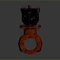 Rusted Red Industrial Valve With Flange Connections And Black Control Top
