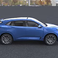 Blue SUV Car With Sleek Front Grille Yellow License Plate And Silver Wheels
