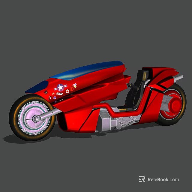 Red Futuristic Motorcycle With Blue Windshield Stylish Wheels And Metallic Accents 3d model 