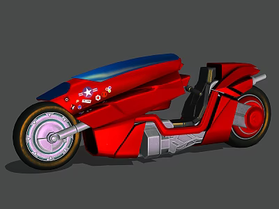 Red Futuristic Motorcycle With Blue Windshield Stylish Wheels And Metallic Accents 3d model