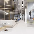 Modern Beauty Salon Interior Design Featuring White Metallic Open Reception Area Round Mirror and Seating