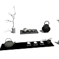 Modern Minimalist Tea Set Featuring Teapot Teacups Tray and Green Branches Vase