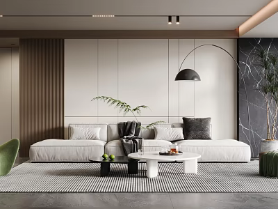 Modern Living Room Interior Design With White Sofa Coffee Table Floor Lamp And Plants 3d model