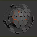 Metallic Geometric Sphere Made Of Hexagonal Polygons With Silver Black Red Futuristic Accents