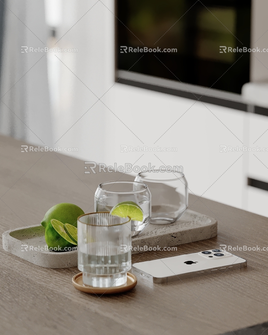 Modern ornaments combination kitchen utensils water cup combination mobile phone 3d model