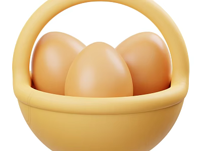 Three Brown Fresh Eggs in Yellow Basket for Nutritious Breakfast Ideas 3d model
