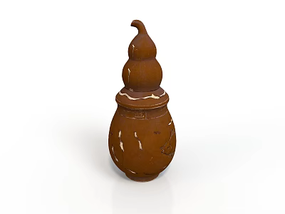 Brown Ceramic Gourd Shaped Sculpture With Intricate Carved Patterns Design 3d model