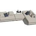 Beige Sectional Sofa With Multiple Decorative Pillows And Side Table Lamp 3d model