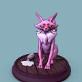 Pink Cat Rabbit Hybrid Creature With Green Eyes White Whiskers Sitting On Wooden Platform