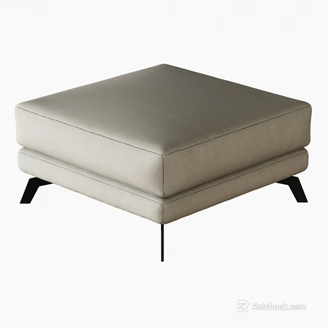 Modern Minimalist Ottoman with Light Gray Upholstered Fabric and Black Thin Legs 3d model 