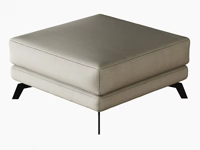 Modern Minimalist Ottoman with Light Gray Upholstered Fabric and Black Thin Legs 3d model