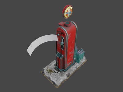 Vintage Red Industrial Fuel Pump With Green Control Box And Weathered Base 3d model