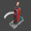 Vintage Red Industrial Fuel Pump With Green Control Box And Weathered Base