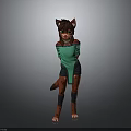 3D Feline Character With Brown Red Fur Green Top And Black Shorts