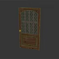 Vintage Wooden Door With Arched Stained Glass Panels And Classic Wooden Frame