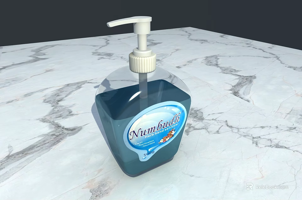 Elegant Bathroom Hand Soap Dispenser NutriBasil Placed On Marble Countertop 3d model 
