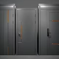 Modern Dark Gray Security Doors With Sleek Design Orange Accent Strips And Lock Systems