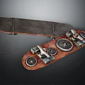 Unique Vintage Skateboard Design With Wooden Deck Mechanical Gears And Metal Parts