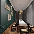 Modern Minimalist Interior Space With Curved Wooden Furniture Round Ceiling Light And Green Plants