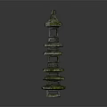 Multi Tiered Moss Covered Stone Pillar With Traditional Architectural Design Structure 3d model