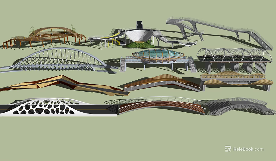 Creative Landscape Bridges Featuring Diverse Modern Architectural Designs And Curved Shapes 3d model 