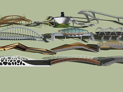 Creative Landscape Bridges Featuring Diverse Modern Architectural Designs And Curved Shapes 3d model