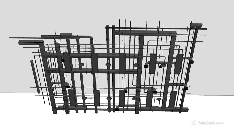 Modern Ceiling Structural Framework With Metal Grid Design And Support Beams 3d model 
