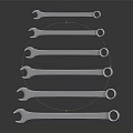 Silver Hardware Tools Wrenches in Various Sizes Neatly Arranged on Black Background with Reflective Finish