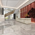 Spacious Hotel Lobby Interior Design With Marble Floor Large Windows Sofas And Green Plants