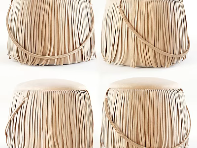 Elegant Round Leather Ottoman with Fringe Accents for Living Room Decor 3d model
