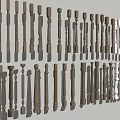 Various Design Brown And White Railing Balusters As 3D Architectural Elements 3d model