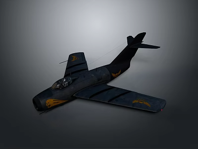 Vintage Dark Military Airplane Model With Yellow Eagle Decals On Wings And Cockpit 3d model