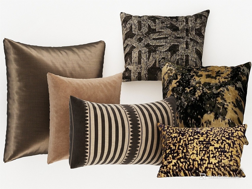 Modern Throw Pillows With Assorted Patterns Textured Fabrics And Neutral Tones 3d model 