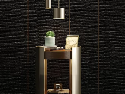 Modern Bedside Table with Metal and Wooden Frame Green Potted Plant Photo Frame and Books 3d model
