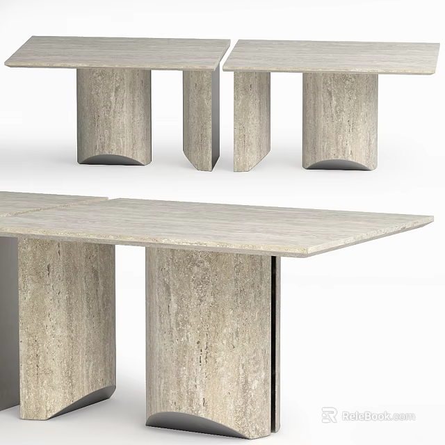 Modern Dining Table With Cylindrical Stone Legs And Light Beige Smooth Surface Design 3d model