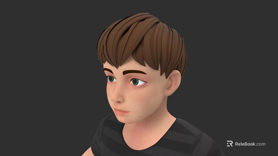 Game and Movie Character Boy With Brown Short Hair Green Eyes Black Striped Shirt 3d model 