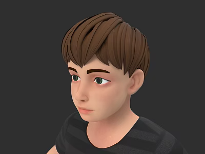 Game and Movie Character Boy With Brown Short Hair Green Eyes Black Striped Shirt 3d model