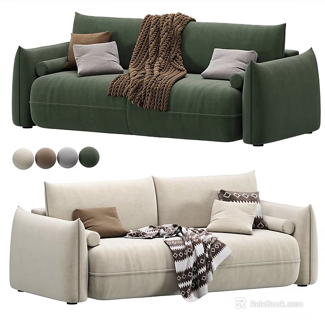 Stylish Two-Seater Sofa With Color Options Pillows And Cozy Blankets 3d model 