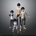 Four 3D Characters In Various Sizes With Simple Clothing And Standing Poses On Gray Background
