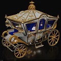 Royal Carriage With Ornate Gold Accents Blue Curtains And Illuminated Lanterns