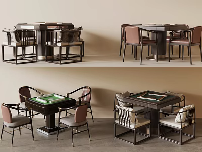 Modern Wooden Entertainment Table Set With Green Felt Top And Upholstered Chairs 3d model