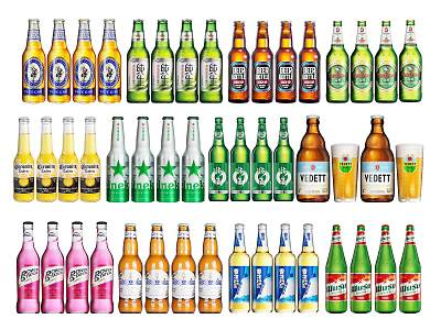 Assorted Wine Bottles And Drinking Glasses In Various Colors And Styles Collection 3d model