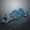 Blue Detailed Interstellar Spaceship Design With Complex Structure And Modules 3d model